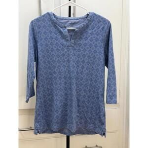 L.L.Bean Blue Patterned Split Neck Tunic Top Women’s Medium